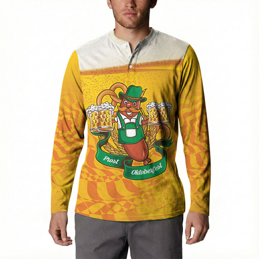 Oktoberfest Bratwurst Hotdog Personalized Button Sweatshirt Bavarian Pattern Foam Beer Style