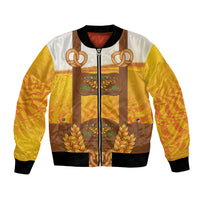 Oktoberfest Lederhosen Pretzel Bomber Jacket Bavarian Pattern Foam Beer Style