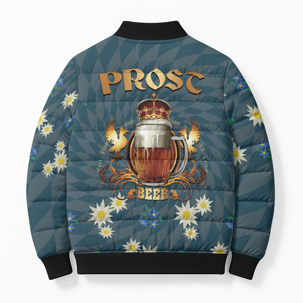 Oktoberfest Eagle Beer Prost Bomber Puffer Jacket Bavarian Polygon Pattern