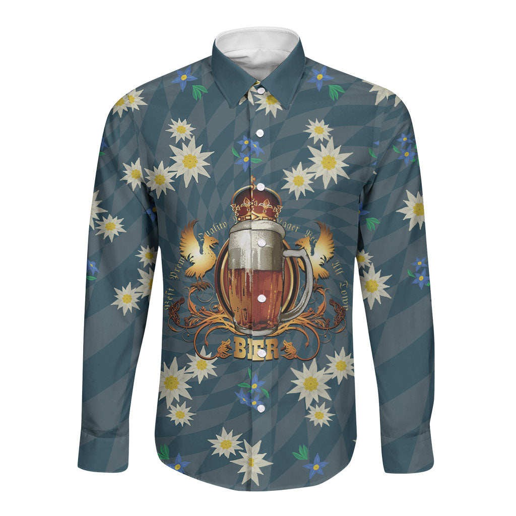 Oktoberfest Eagle Beer Prost Long Sleeve Button Shirt Bavarian Polygon Pattern