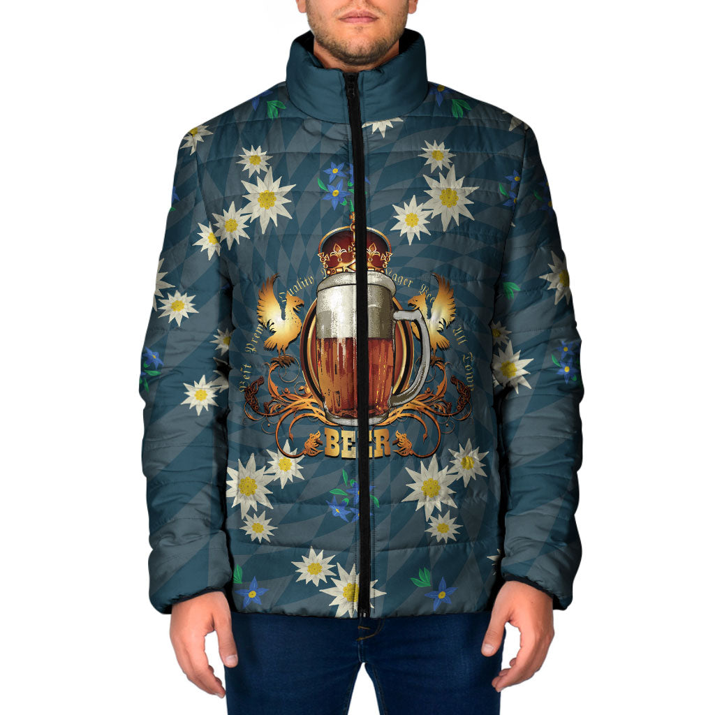 Oktoberfest Eagle Beer Prost Padded Jacket Bavarian Polygon Pattern