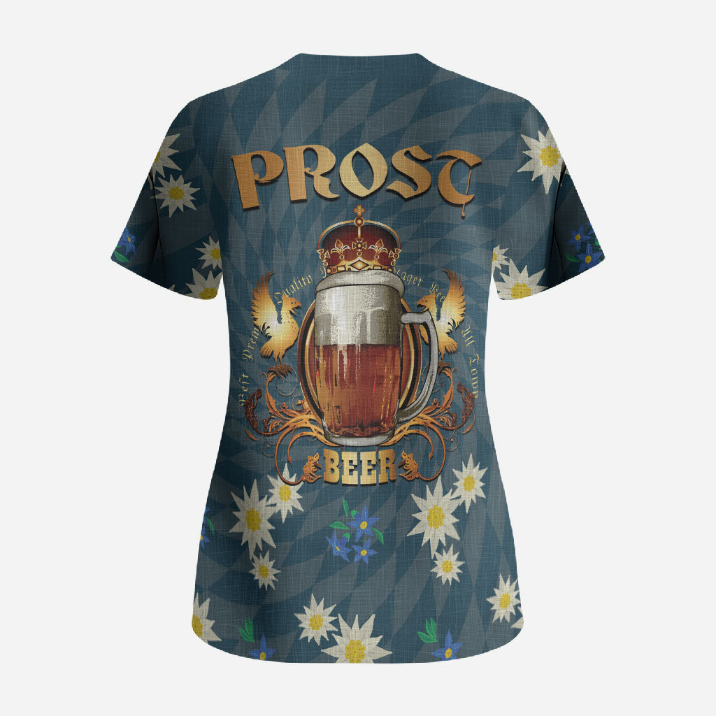 Oktoberfest Eagle Beer Prost Scrub Top Bavarian Polygon Pattern