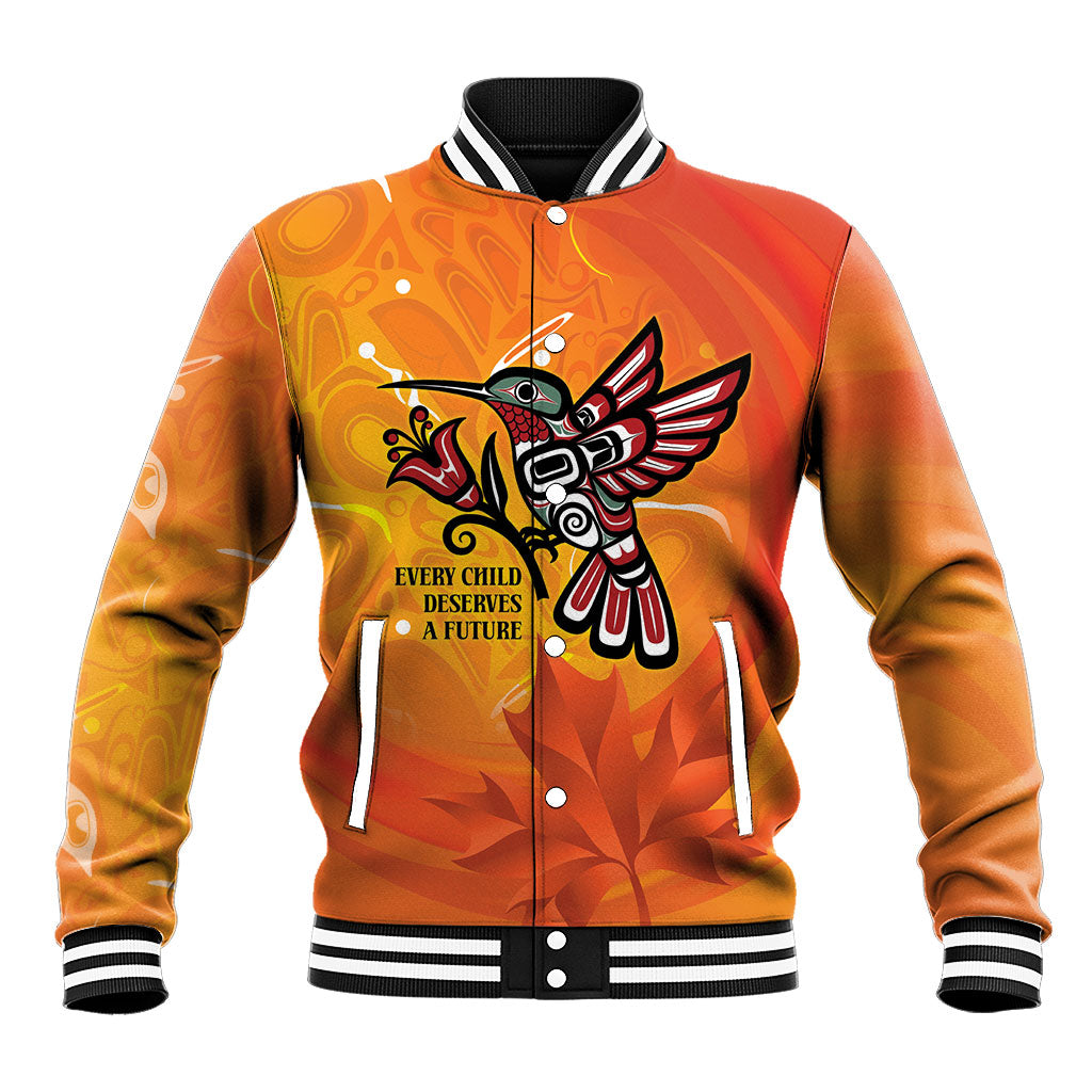 Canada Orange Shirt Day Haida Hummingbird Baseball Jacket September 30 Truth and Reconciliation