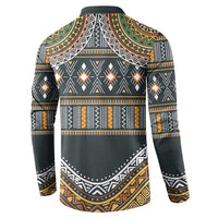 Ethnic pattern button sweatshirt, dark green with ornate back yoke and border prints