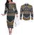 Africa Ethnic Native Pattern Couples Matching Off The Shoulder Long Sleeve Dress and Long Sleeve Button Shirt