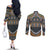 Africa Ethnic Native Pattern Couples Matching Off The Shoulder Long Sleeve Dress and Long Sleeve Button Shirt