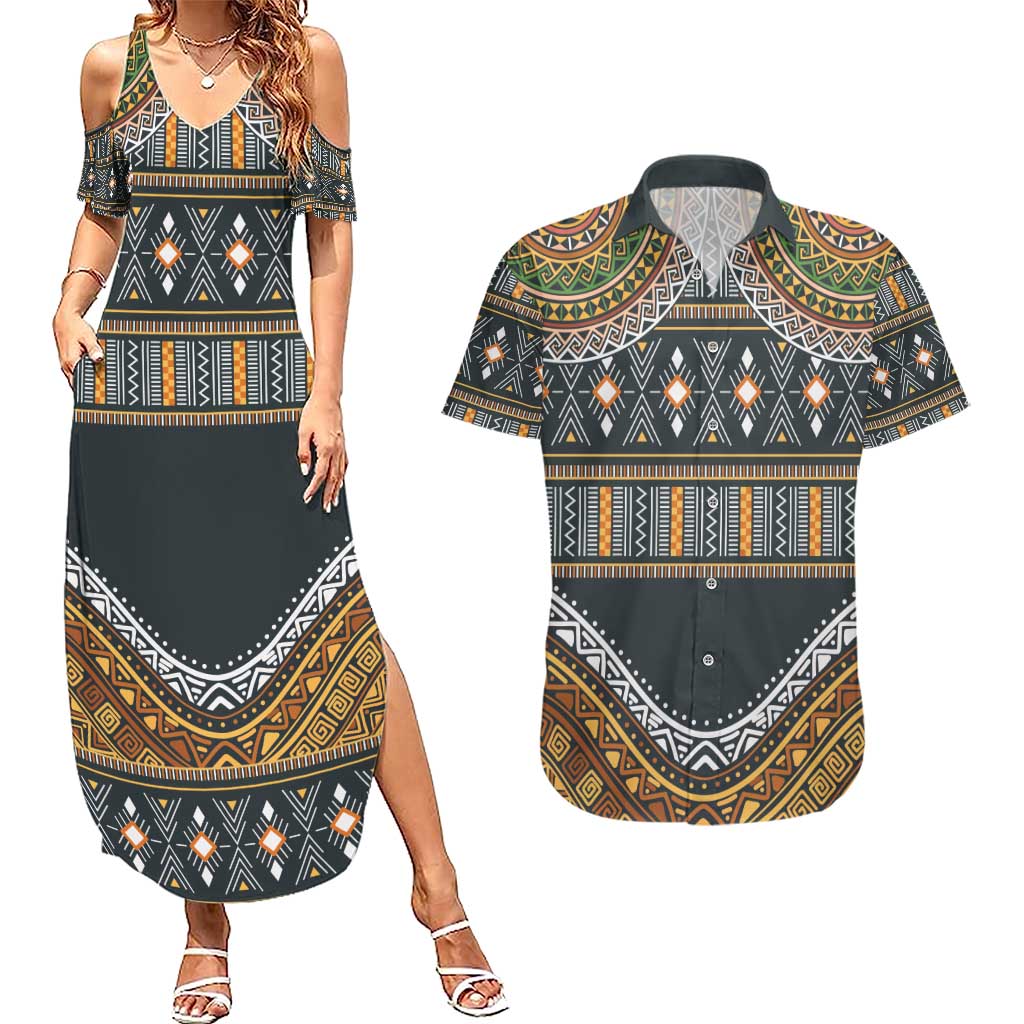 Africa Ethnic Native Pattern Couples Matching Summer Maxi Dress and Hawaiian Shirt LT9 - Wonder Print Shop