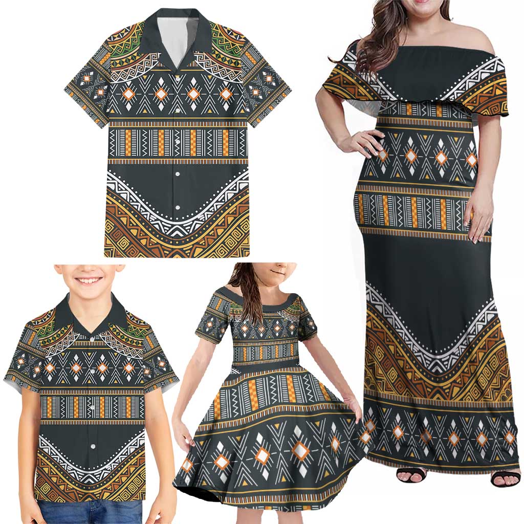 Africa Ethnic Native Pattern Family Matching Off Shoulder Maxi Dress and Hawaiian Shirt LT9 - Wonder Print Shop