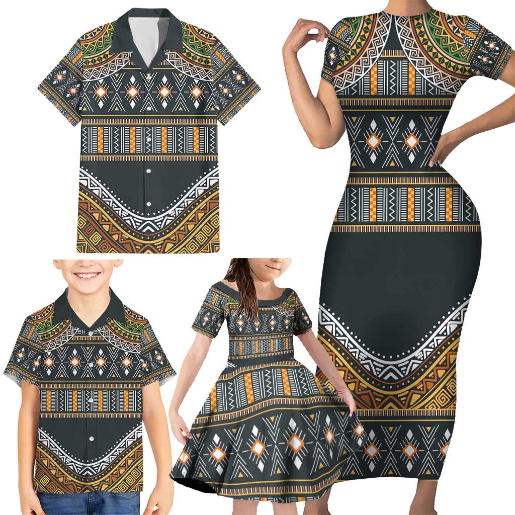 Africa Ethnic Native Pattern Family Matching Short Sleeve Bodycon Dress and Hawaiian Shirt - Wonder Print Shop