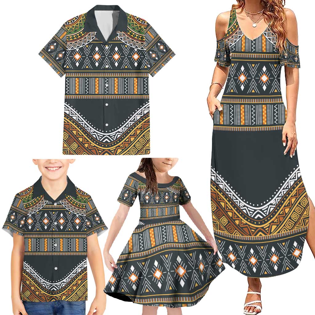 Africa Ethnic Native Pattern Family Matching Summer Maxi Dress and Hawaiian Shirt - Wonder Print Shop