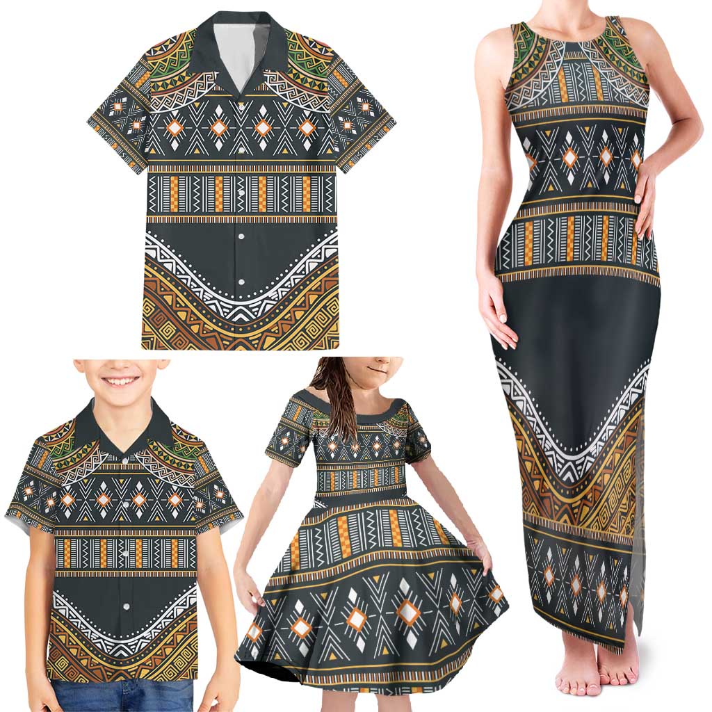 Africa Ethnic Native Pattern Family Matching Tank Maxi Dress and Hawaiian Shirt - Wonder Print Shop