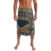 knee-length pull-on skirt with dark geometric and gold tribal pattern