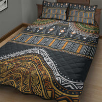 Ethnic Native Pattern Quilt Bed Set LT9 quilt with dark base, gold and teal motifs