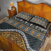 Ethnic Native Pattern Quilt Bed Set LT9: quilt and pillows with dark gold geometric print