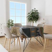 Ethnic native pattern tablecloth with black and gold geometric border