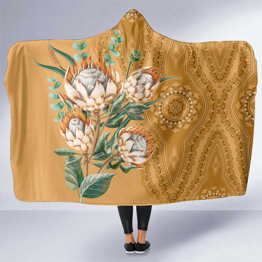 Africa King Proteas Dashiki Motif Hooded Blanket Gold Style