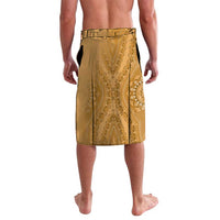 Gold dashiki-motif lavalava sarong with paisley and geometric border trim