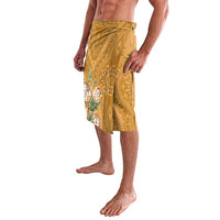 Gold dashiki-motif lavalava sarong with side floral print and medallion pattern