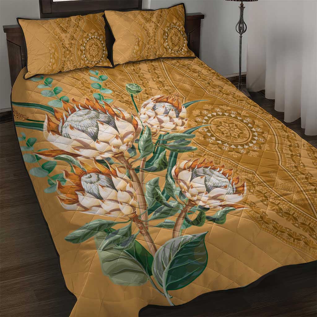 Africa King Proteas Dashiki Motif Quilt Bed Set Gold Style - Wonder Print Shop