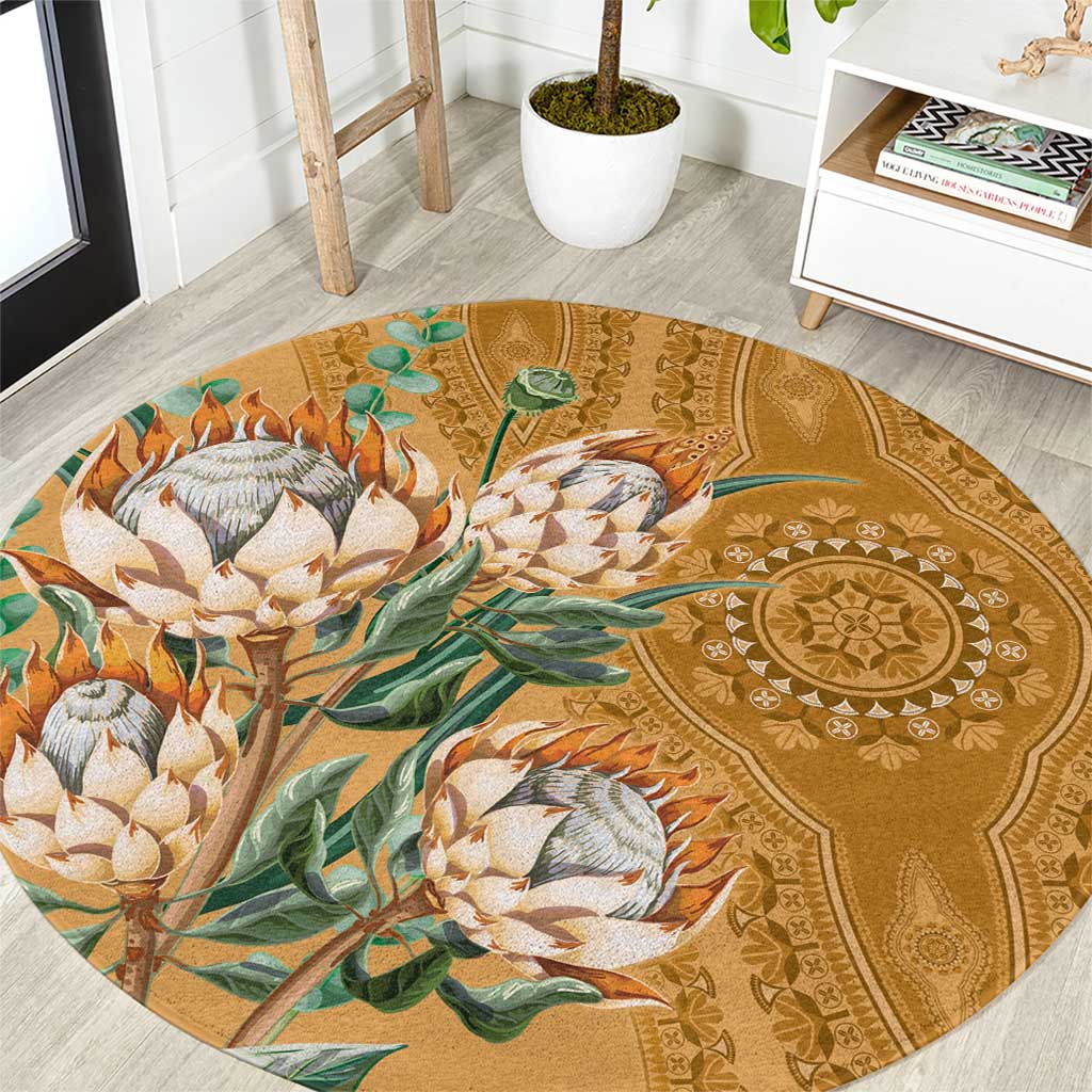 Africa King Proteas Dashiki Motif Round Carpet Gold Style