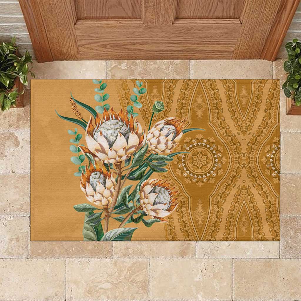 Africa King Proteas Dashiki Motif Rubber Doormat Gold Style - Wonder Print Shop