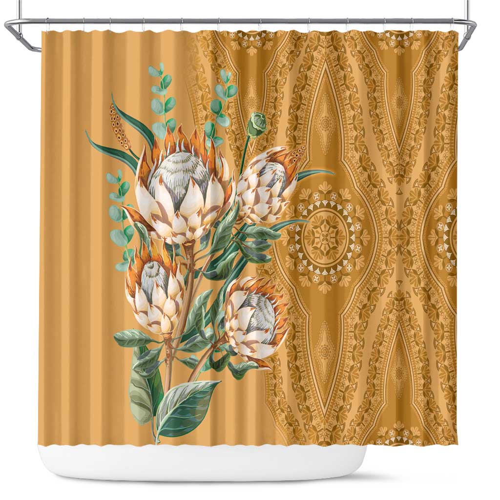 Africa King Proteas Dashiki Motif Shower Curtain Gold Style