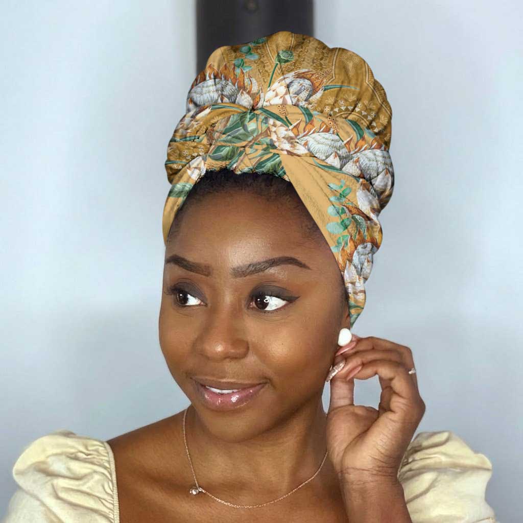 Africa King Proteas Dashiki Motif Simple Headwrap Gold Style