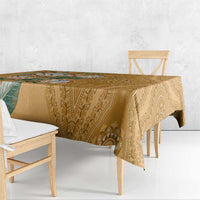 Gold patterned tablecloth with paisley and Protea-style motif