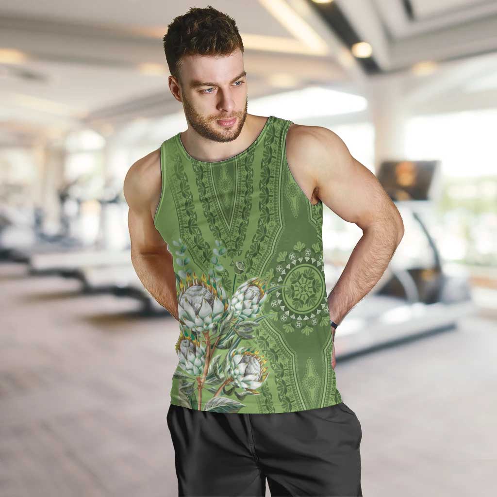 Africa King Proteas Dashiki Motif Men Tank Top Green Style - Wonder Print Shop