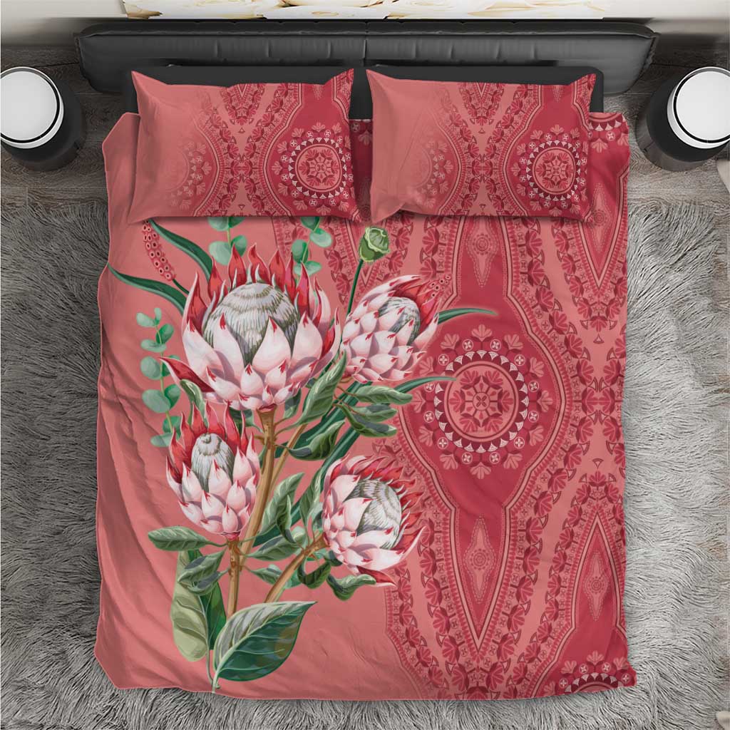 Peach bedding set with protea floral and red paisley medallion pattern, includes 2 pillowcases