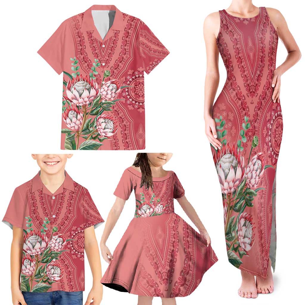 Africa King Proteas Dashiki Motif Family Matching Tank Maxi Dress and Hawaiian Shirt Peach Style - Wonder Print Shop