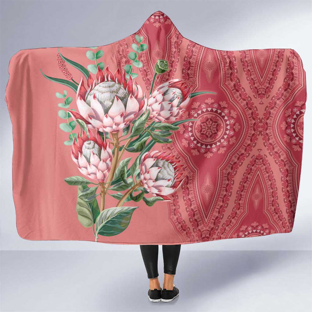 Africa King Proteas Dashiki Motif Hooded Blanket Peach Style