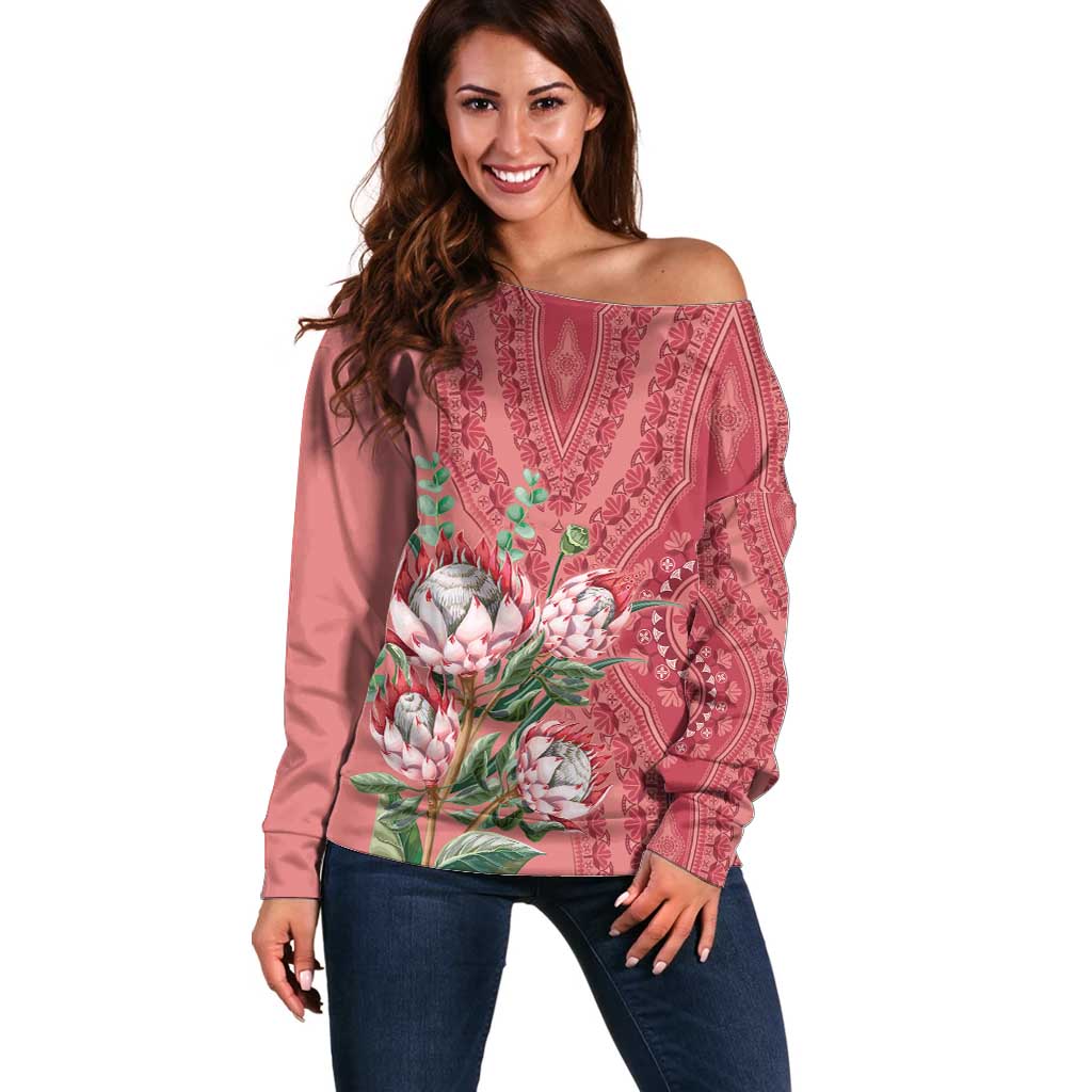 Africa King Proteas Dashiki Motif Off Shoulder Sweater Peach Style - Wonder Print Shop