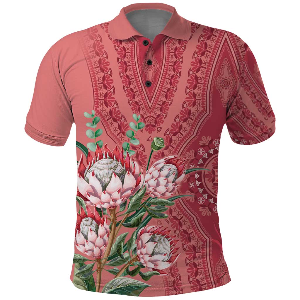 Africa King Proteas Dashiki Motif Polo Shirt Peach Style - Wonder Print Shop