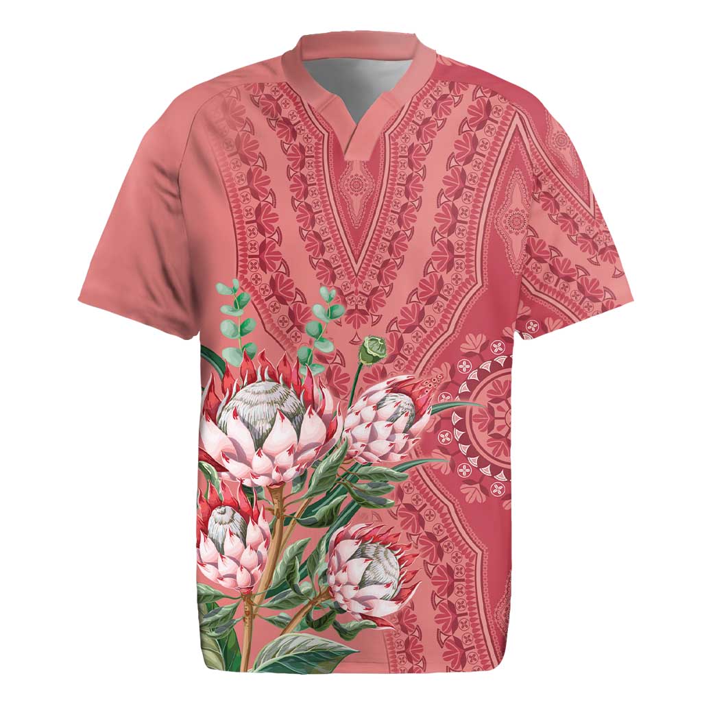 Africa King Proteas Dashiki Motif Rugby Jersey Peach Style