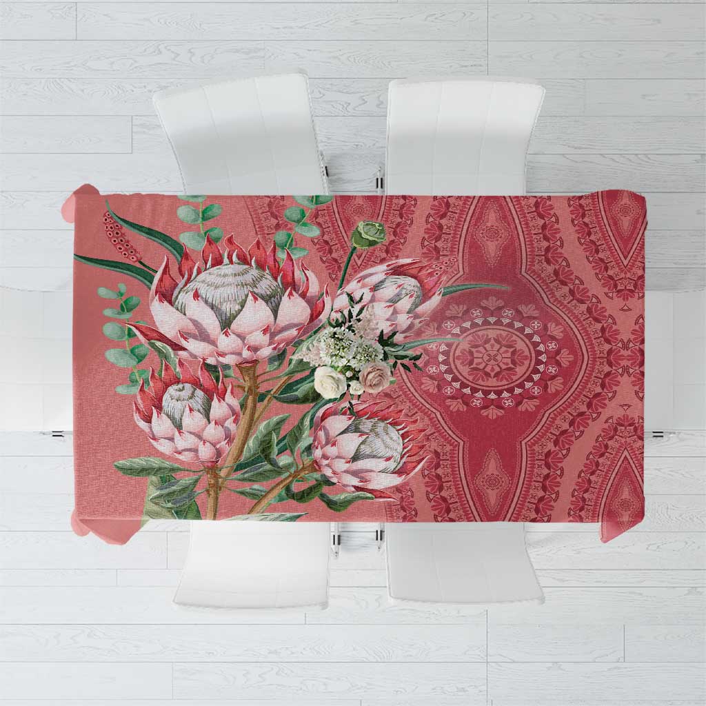 Peach dashiki motif tablecloth with protea floral and patterned paisley design
