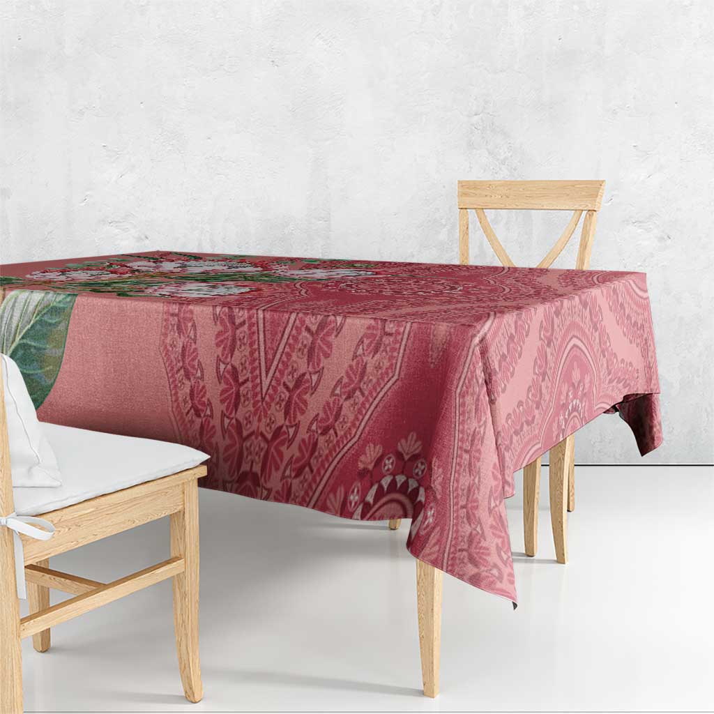 Peach patterned dashiki tablecloth with floral protea and paisley details