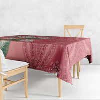 Peach patterned dashiki tablecloth with floral protea and paisley details
