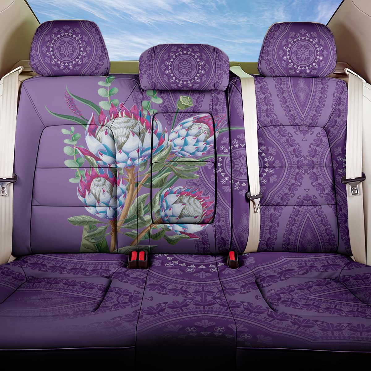 Africa King Proteas Dashiki Motif Back Car Seat Cover Violet Style LT9 - Wonder Print Shop