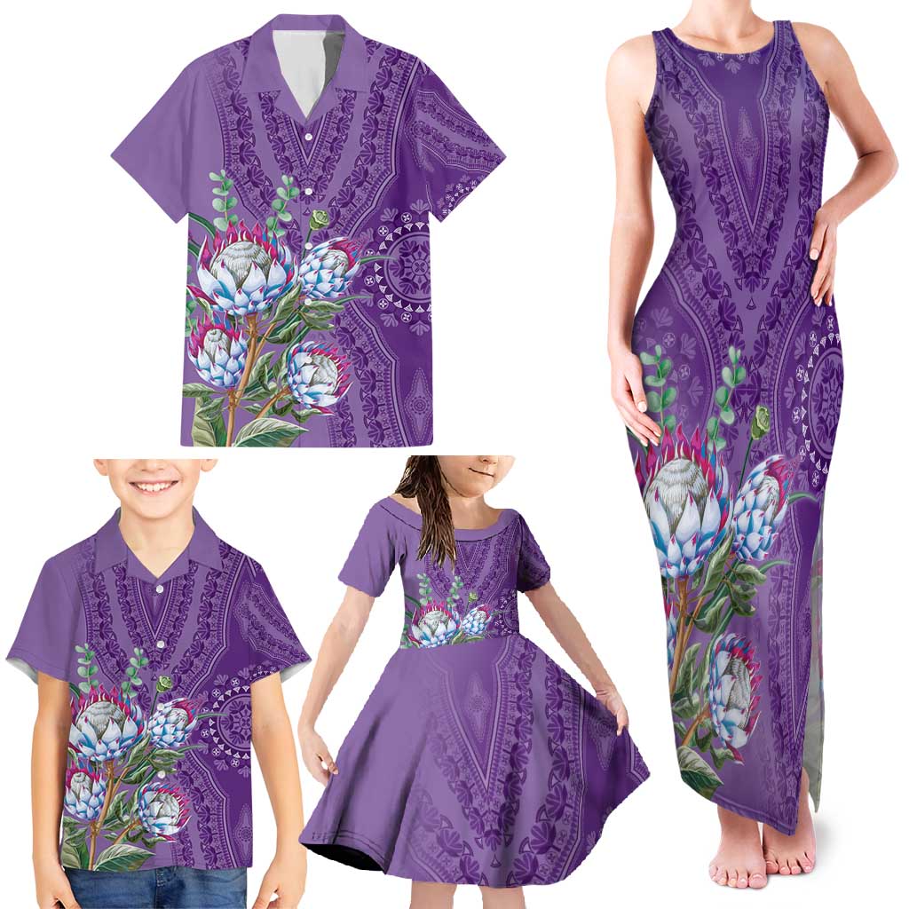 Africa King Proteas Dashiki Motif Family Matching Tank Maxi Dress and Hawaiian Shirt Violet Style - Wonder Print Shop