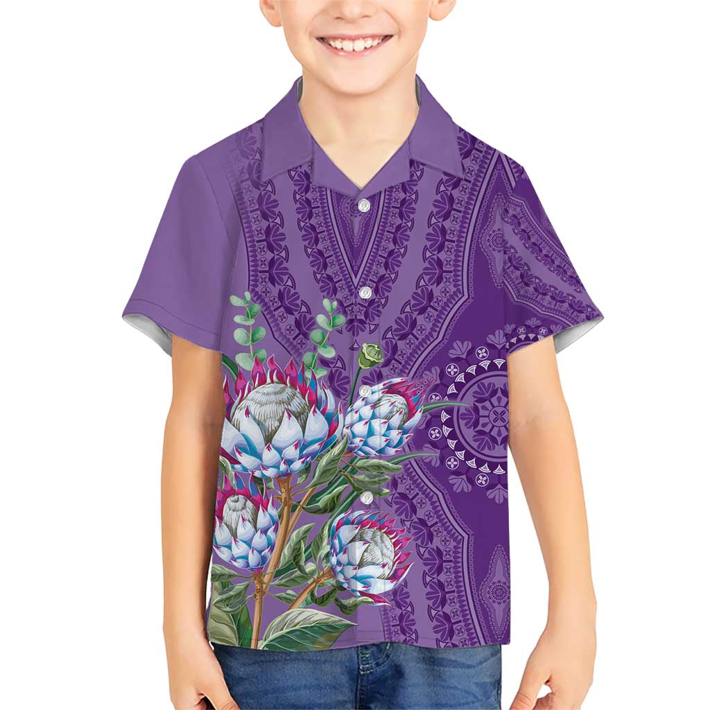 Africa King Proteas Dashiki Motif Kid Hawaiian Shirt Violet Style - Wonder Print Shop