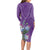 Africa King Proteas Dashiki Motif Long Sleeve Bodycon Dress Violet Style - Wonder Print Shop