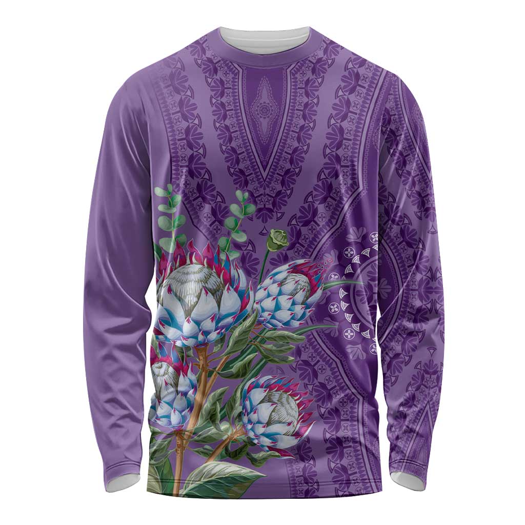 Africa King Proteas Dashiki Motif Long Sleeve Shirt Violet Style - Wonder Print Shop