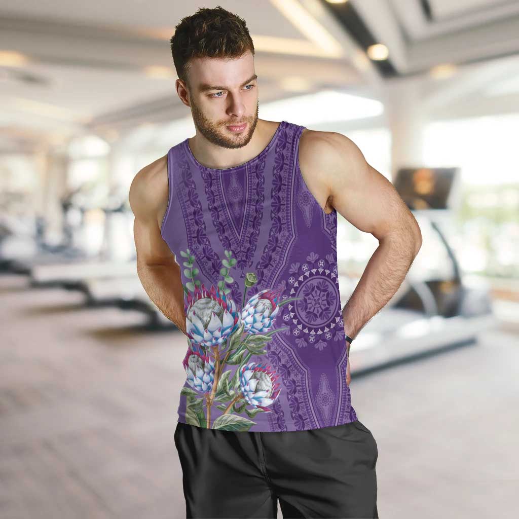 Africa King Proteas Dashiki Motif Men Tank Top Violet Style - Wonder Print Shop