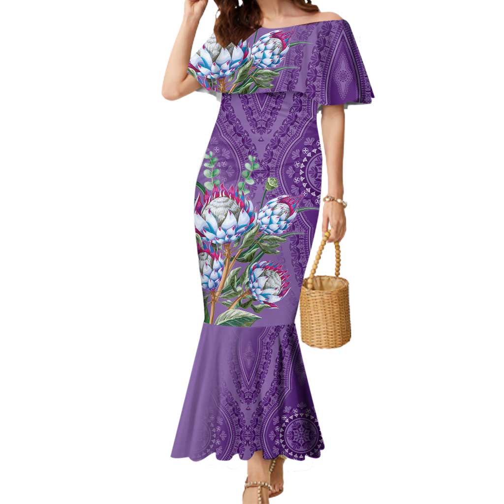 Africa King Proteas Dashiki Motif Mermaid Dress Violet Style - Wonder Print Shop