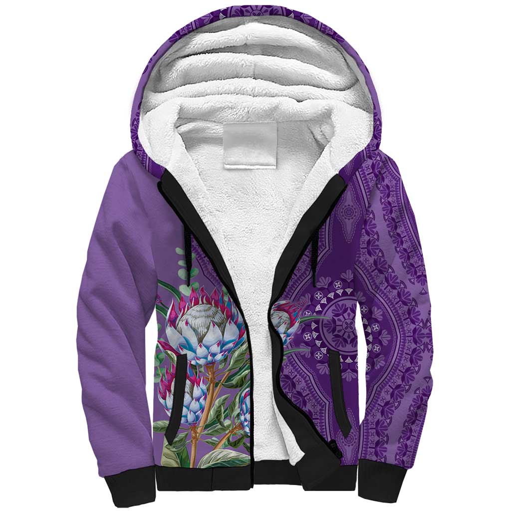 Africa King Proteas Dashiki Motif Sherpa Hoodie Violet Style - Wonder Print Shop