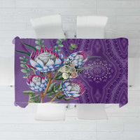 Violet dashiki motif tablecloth with colorful protea floral and paisley pattern