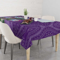 Violet dashiki motif tablecloth with protea motif and repeating geometric paisley pattern