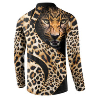 Leopard-print button sweatshirt with large cat face on back