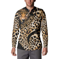 Leopard-print button sweatshirt with black placket and central chest graphic